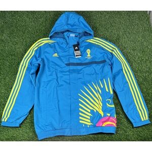NWT 2014 VOLUNTEER FIFA WORLD CUP Brasil adidas Zip Rain Jacket Sz M Blue Soccer